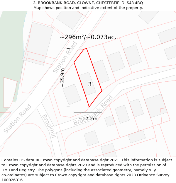 3, BROOKBANK ROAD, CLOWNE, CHESTERFIELD, S43 4RQ: Plot and title map