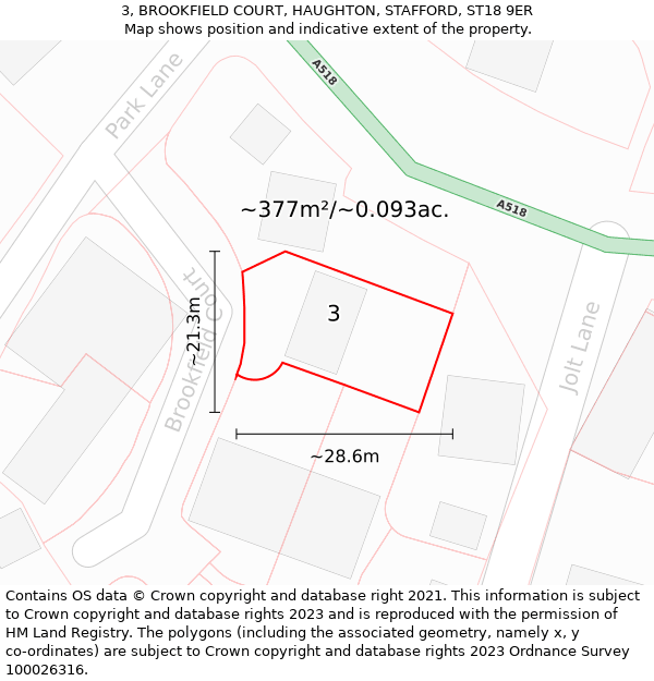 3, BROOKFIELD COURT, HAUGHTON, STAFFORD, ST18 9ER: Plot and title map