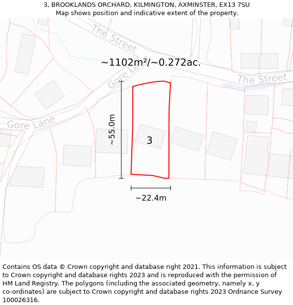 3, BROOKLANDS ORCHARD, KILMINGTON, AXMINSTER, EX13 7SU: Plot and title map