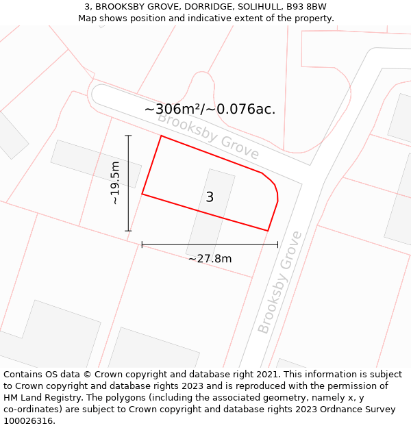 3, BROOKSBY GROVE, DORRIDGE, SOLIHULL, B93 8BW: Plot and title map