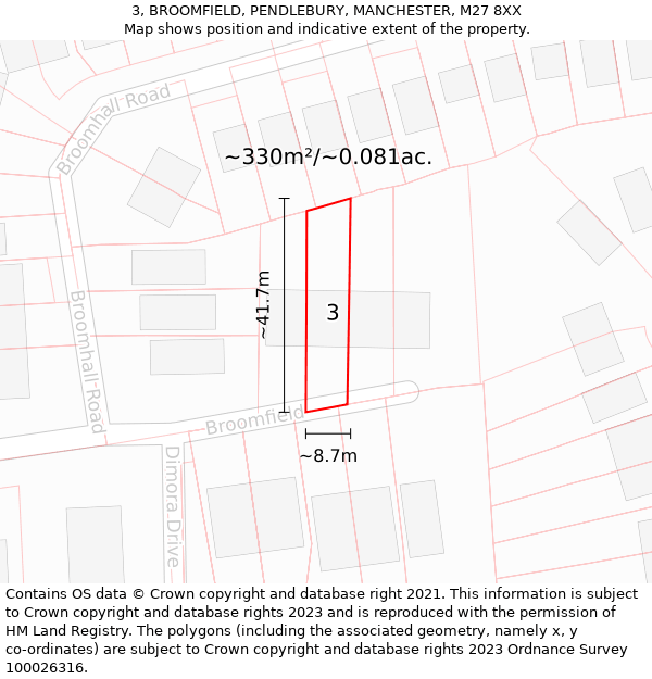 3, BROOMFIELD, PENDLEBURY, MANCHESTER, M27 8XX: Plot and title map