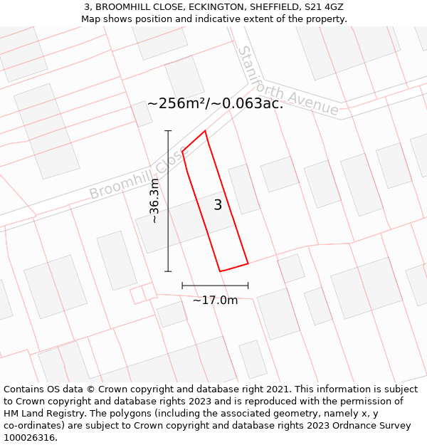 3, BROOMHILL CLOSE, ECKINGTON, SHEFFIELD, S21 4GZ: Plot and title map