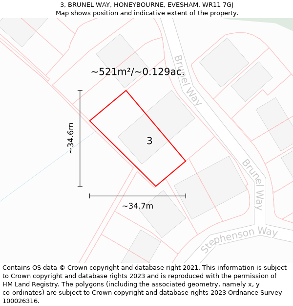 3, BRUNEL WAY, HONEYBOURNE, EVESHAM, WR11 7GJ: Plot and title map