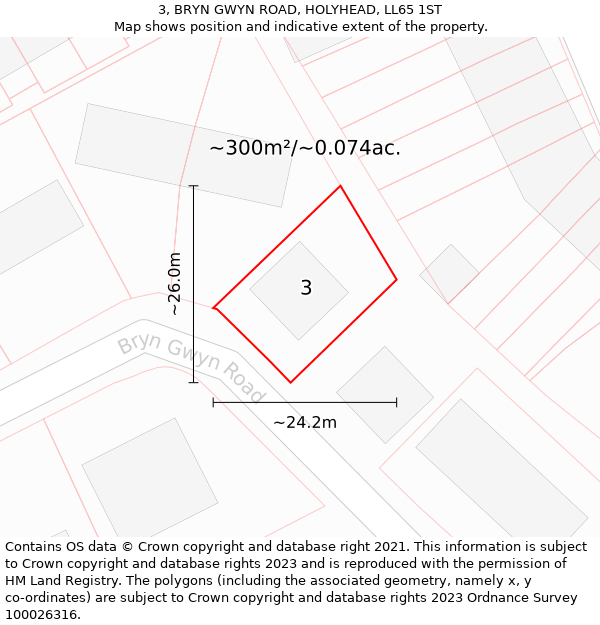 3, BRYN GWYN ROAD, HOLYHEAD, LL65 1ST: Plot and title map