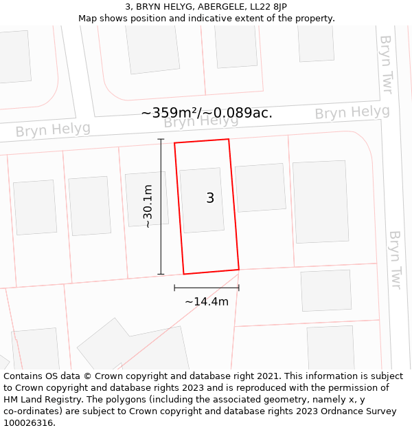 3, BRYN HELYG, ABERGELE, LL22 8JP: Plot and title map