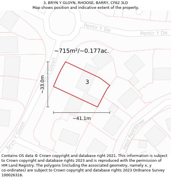 3, BRYN Y GLOYN, RHOOSE, BARRY, CF62 3LD: Plot and title map