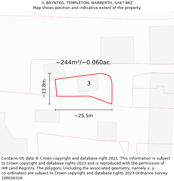 3, BRYNTEG, TEMPLETON, NARBERTH, SA67 8RZ: Plot and title map