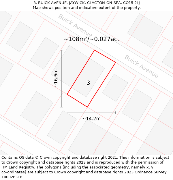 3, BUICK AVENUE, JAYWICK, CLACTON-ON-SEA, CO15 2LJ: Plot and title map