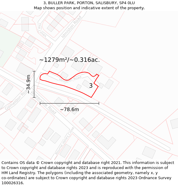 3, BULLER PARK, PORTON, SALISBURY, SP4 0LU: Plot and title map