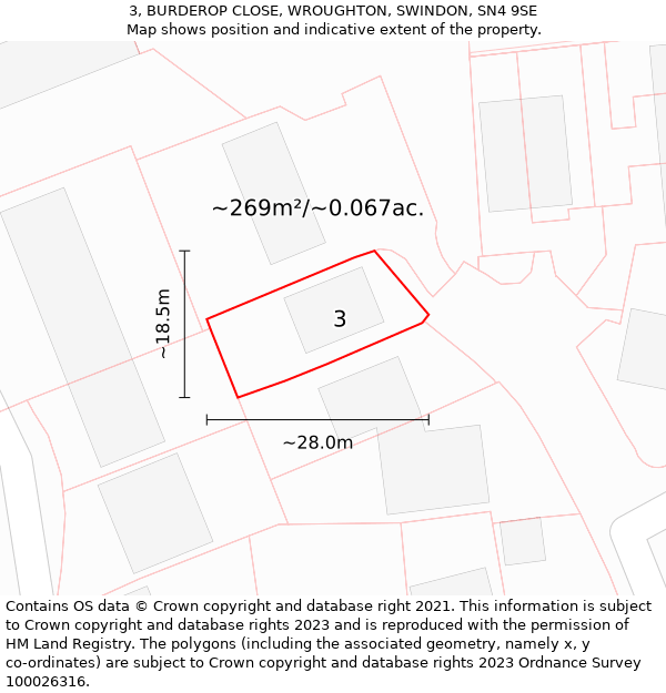 3, BURDEROP CLOSE, WROUGHTON, SWINDON, SN4 9SE: Plot and title map