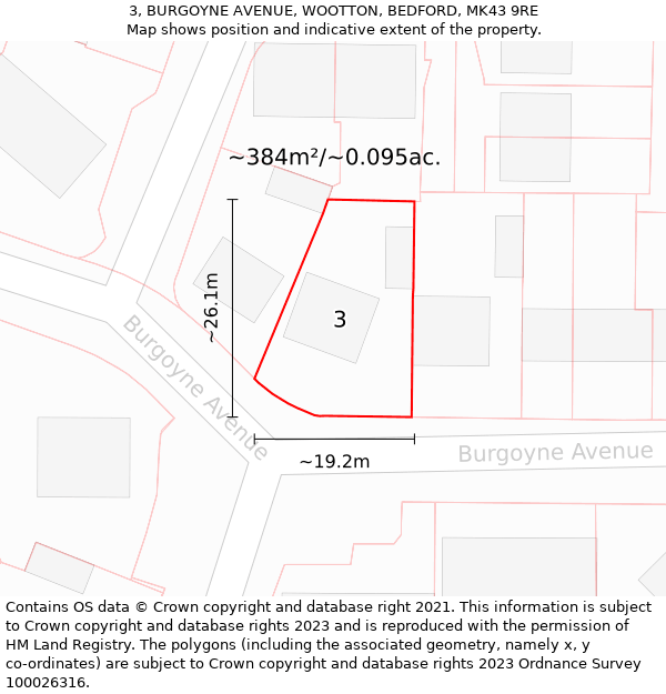 3, BURGOYNE AVENUE, WOOTTON, BEDFORD, MK43 9RE: Plot and title map