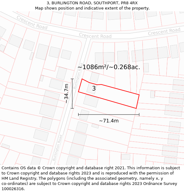 3, BURLINGTON ROAD, SOUTHPORT, PR8 4RX: Plot and title map