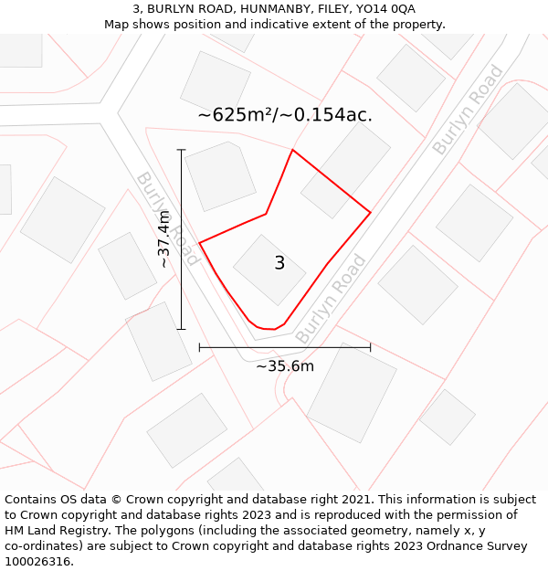 3, BURLYN ROAD, HUNMANBY, FILEY, YO14 0QA: Plot and title map