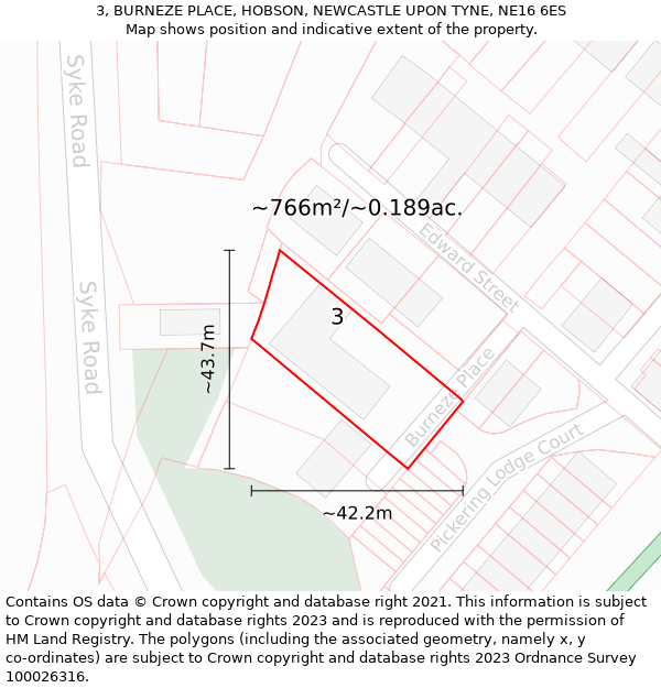 3, BURNEZE PLACE, HOBSON, NEWCASTLE UPON TYNE, NE16 6ES: Plot and title map