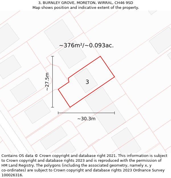 3, BURNLEY GROVE, MORETON, WIRRAL, CH46 9SD: Plot and title map