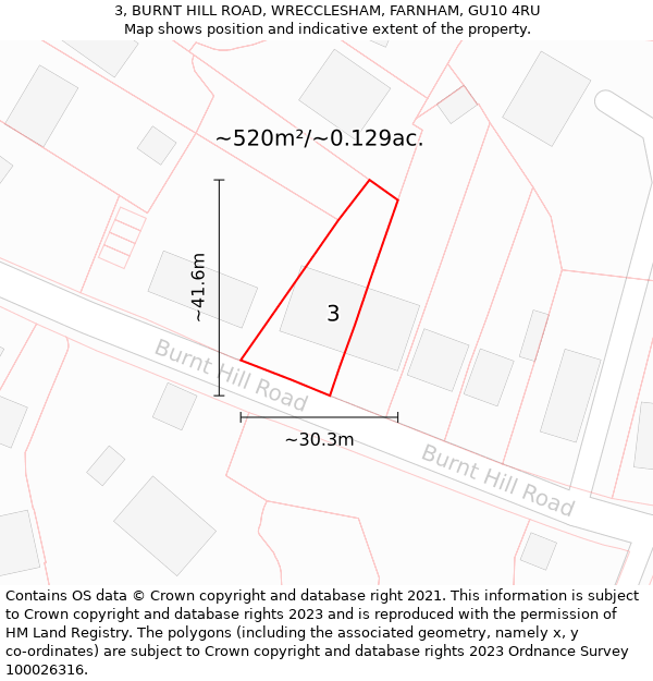 3, BURNT HILL ROAD, WRECCLESHAM, FARNHAM, GU10 4RU: Plot and title map