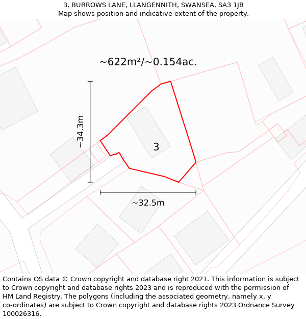 3, BURROWS LANE, LLANGENNITH, SWANSEA, SA3 1JB: Plot and title map