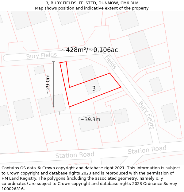 3, BURY FIELDS, FELSTED, DUNMOW, CM6 3HA: Plot and title map