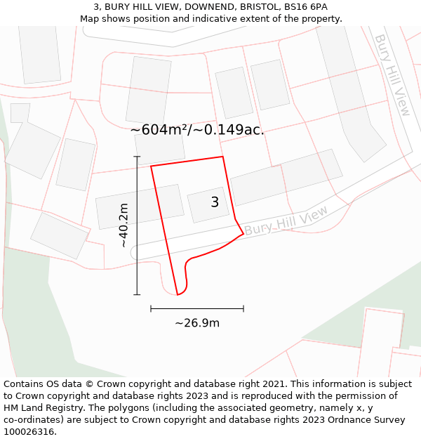 3, BURY HILL VIEW, DOWNEND, BRISTOL, BS16 6PA: Plot and title map