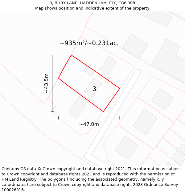 3, BURY LANE, HADDENHAM, ELY, CB6 3PR: Plot and title map