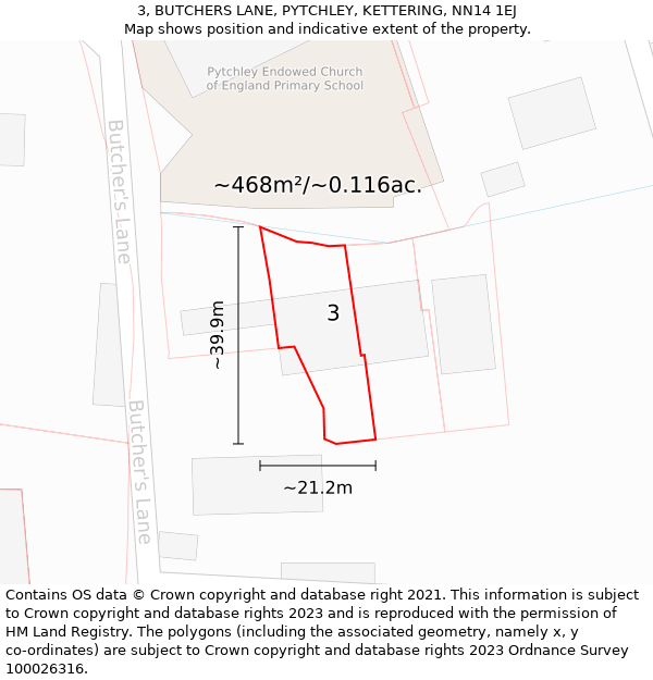 3, BUTCHERS LANE, PYTCHLEY, KETTERING, NN14 1EJ: Plot and title map
