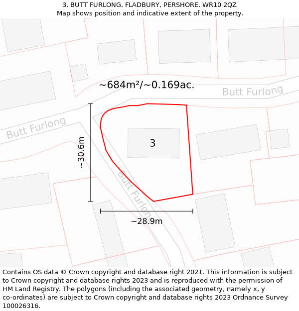 3, BUTT FURLONG, FLADBURY, PERSHORE, WR10 2QZ: Plot and title map