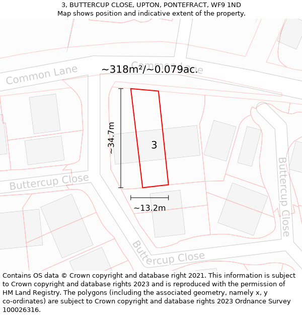 3, BUTTERCUP CLOSE, UPTON, PONTEFRACT, WF9 1ND: Plot and title map