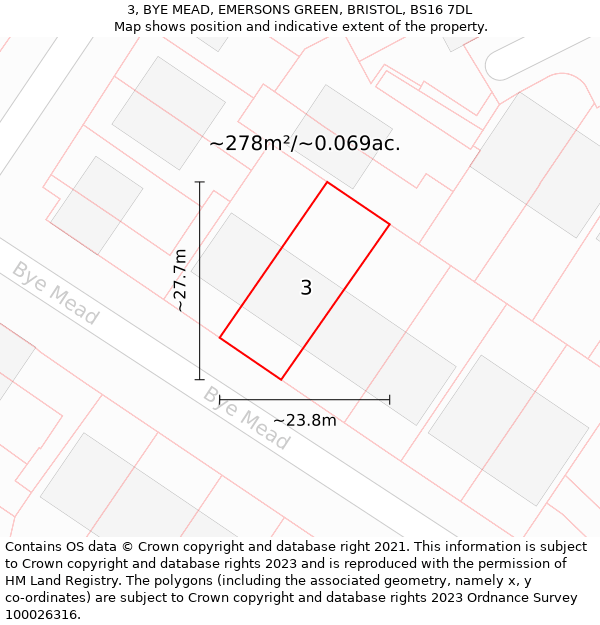 3, BYE MEAD, EMERSONS GREEN, BRISTOL, BS16 7DL: Plot and title map