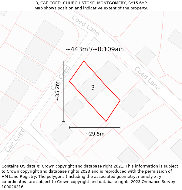 3, CAE COED, CHURCH STOKE, MONTGOMERY, SY15 6AP: Plot and title map