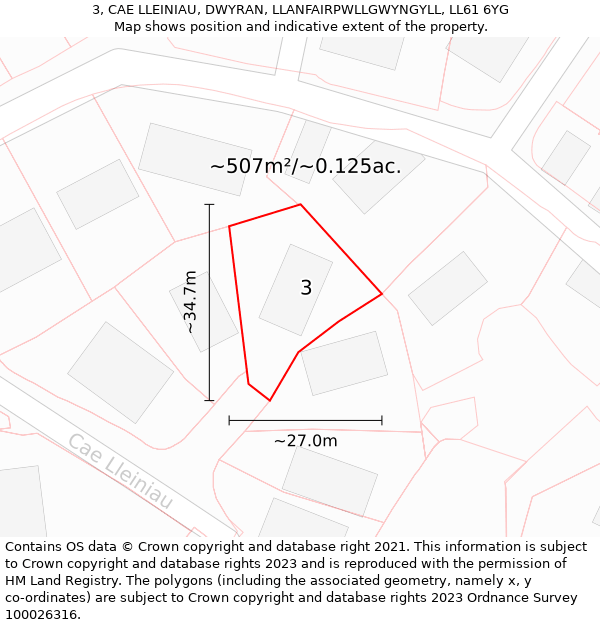 3, CAE LLEINIAU, DWYRAN, LLANFAIRPWLLGWYNGYLL, LL61 6YG: Plot and title map