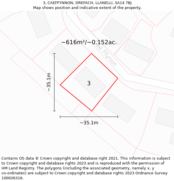 3, CAEFFYNNON, DREFACH, LLANELLI, SA14 7BJ: Plot and title map