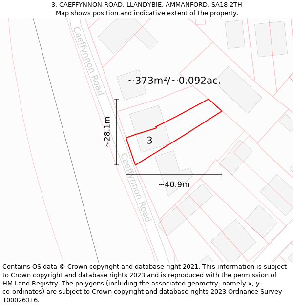 3, CAEFFYNNON ROAD, LLANDYBIE, AMMANFORD, SA18 2TH: Plot and title map