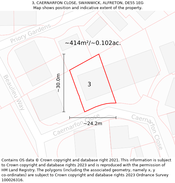 3, CAERNARFON CLOSE, SWANWICK, ALFRETON, DE55 1EG: Plot and title map