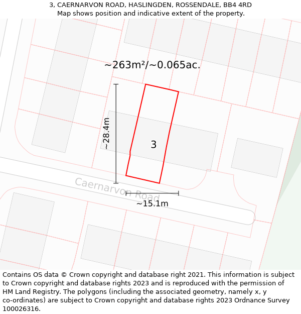 3, CAERNARVON ROAD, HASLINGDEN, ROSSENDALE, BB4 4RD: Plot and title map