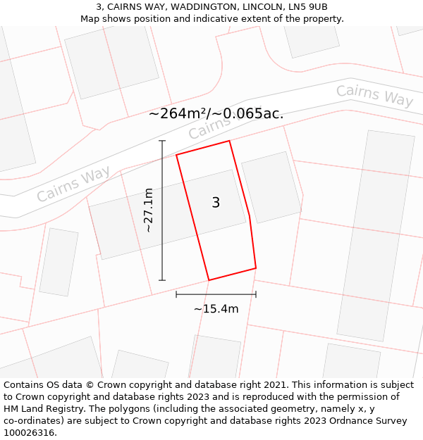 3, CAIRNS WAY, WADDINGTON, LINCOLN, LN5 9UB: Plot and title map