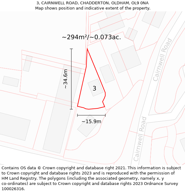 3, CAIRNWELL ROAD, CHADDERTON, OLDHAM, OL9 0NA: Plot and title map