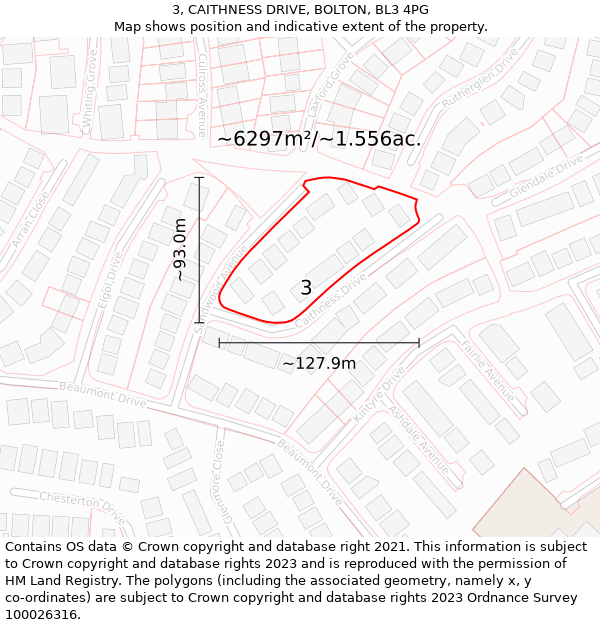 3, CAITHNESS DRIVE, BOLTON, BL3 4PG: Plot and title map