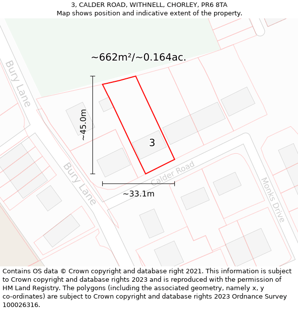 3, CALDER ROAD, WITHNELL, CHORLEY, PR6 8TA: Plot and title map