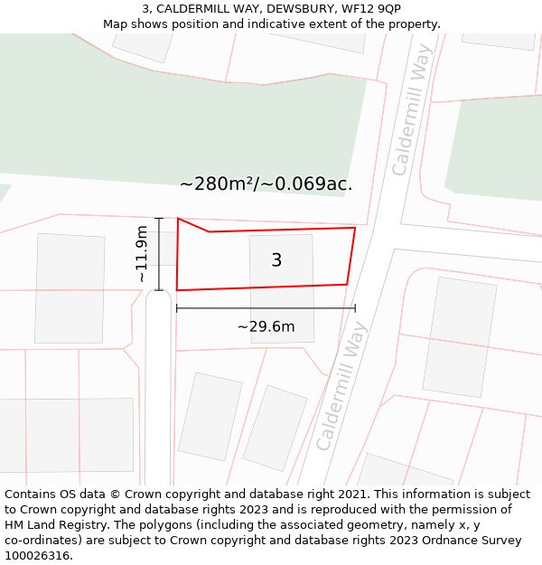 3, CALDERMILL WAY, DEWSBURY, WF12 9QP: Plot and title map