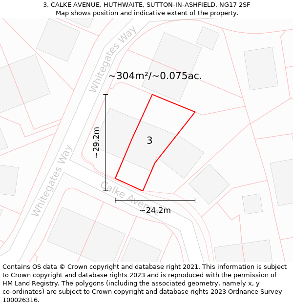 3, CALKE AVENUE, HUTHWAITE, SUTTON-IN-ASHFIELD, NG17 2SF: Plot and title map