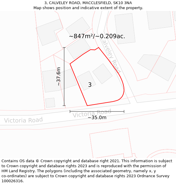 3, CALVELEY ROAD, MACCLESFIELD, SK10 3NA: Plot and title map