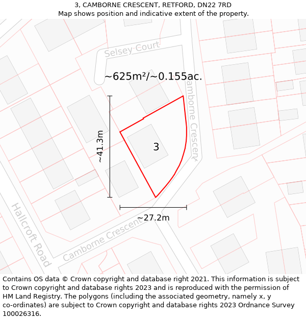 3, CAMBORNE CRESCENT, RETFORD, DN22 7RD: Plot and title map