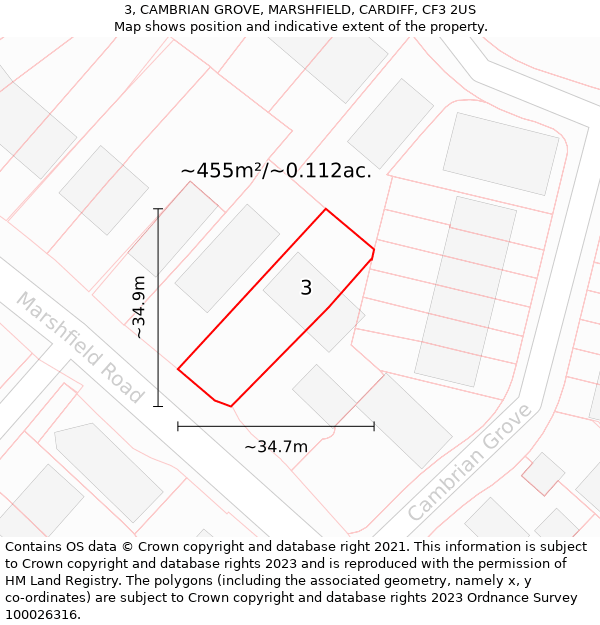 3, CAMBRIAN GROVE, MARSHFIELD, CARDIFF, CF3 2US: Plot and title map