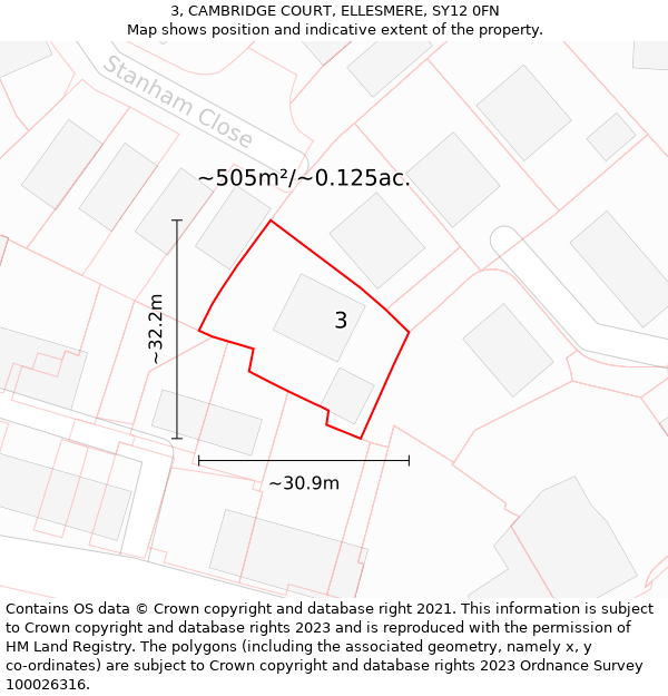 3, CAMBRIDGE COURT, ELLESMERE, SY12 0FN: Plot and title map