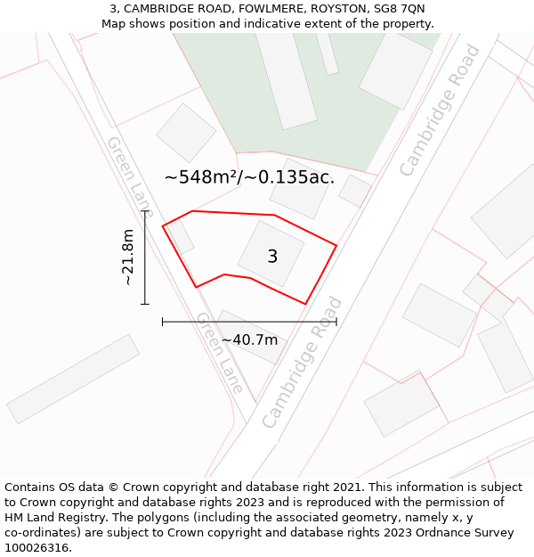 3, CAMBRIDGE ROAD, FOWLMERE, ROYSTON, SG8 7QN: Plot and title map