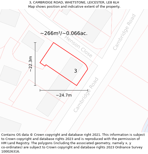 3, CAMBRIDGE ROAD, WHETSTONE, LEICESTER, LE8 6LH: Plot and title map