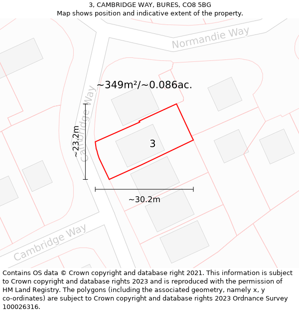 3, CAMBRIDGE WAY, BURES, CO8 5BG: Plot and title map