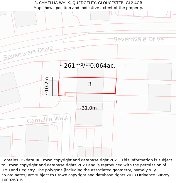 3, CAMELLIA WALK, QUEDGELEY, GLOUCESTER, GL2 4GB: Plot and title map