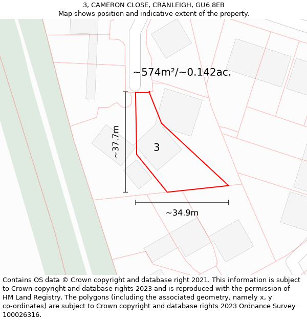 3, CAMERON CLOSE, CRANLEIGH, GU6 8EB: Plot and title map