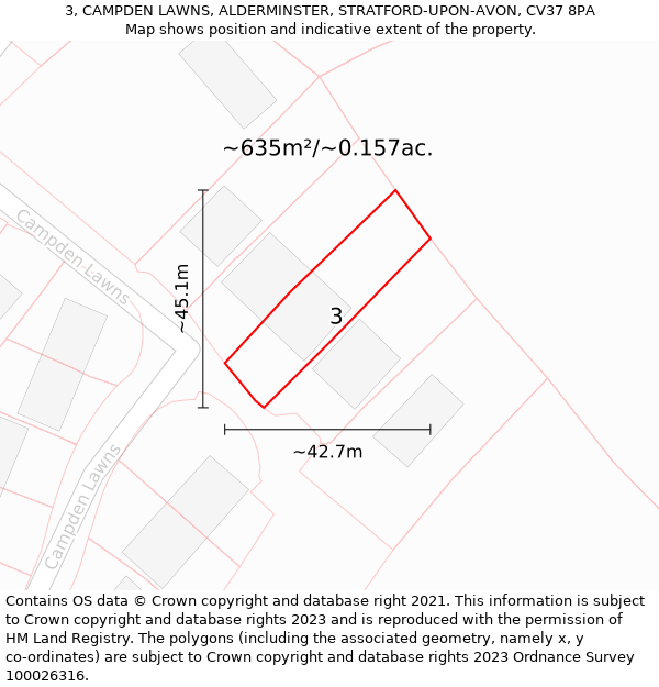 3, CAMPDEN LAWNS, ALDERMINSTER, STRATFORD-UPON-AVON, CV37 8PA: Plot and title map